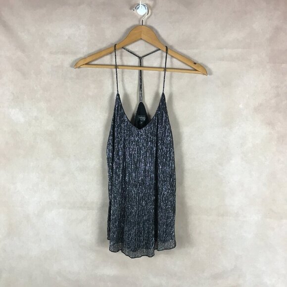 TOPSHOP T-back Silver Metallic Drapey Tank Top Size 4 - Picture 1 of 9